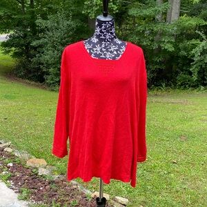 Sag Harbor Women's Ribbed V-Neck With Open Crochet Design Sweater Size 3X